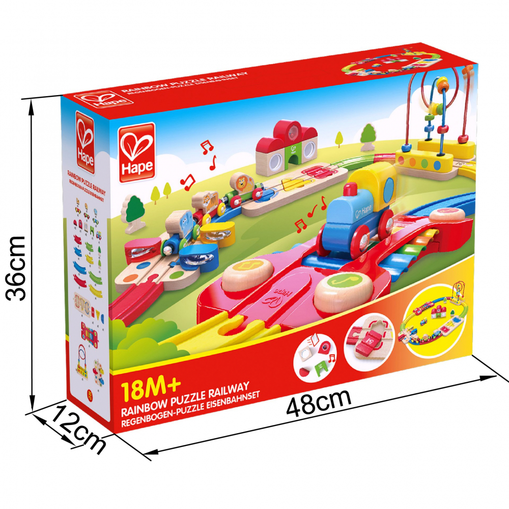 Jucarie din lemn - Sina de tren curcubeu cu puzzle (30 piese) [4]