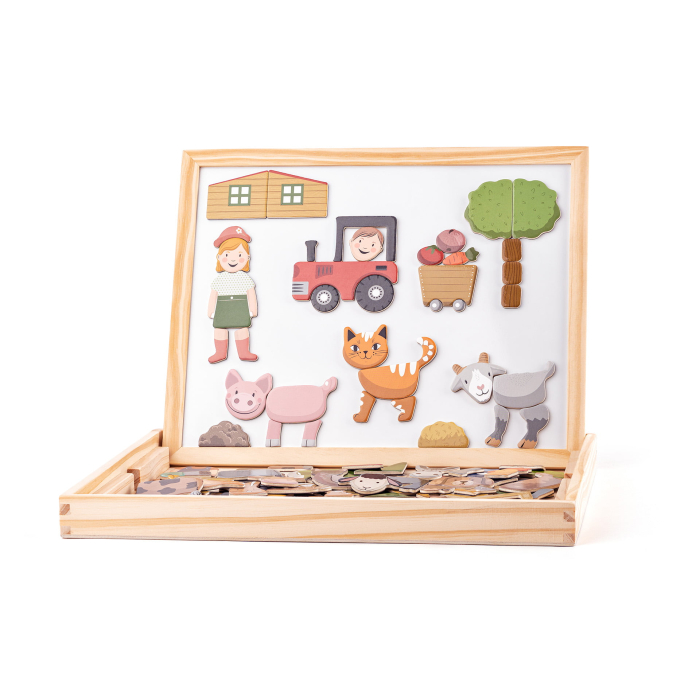Jucarie din lemn - Tabla magnetica cu 2 fete si magneti ferma [1]