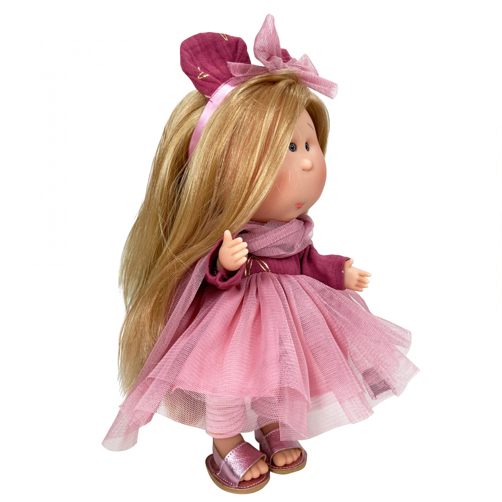 Papusa Nines D'Onil, Mia, cu parul blond si funda roz, cu articulatii, cu miros de vanilie, 30 cm [2]
