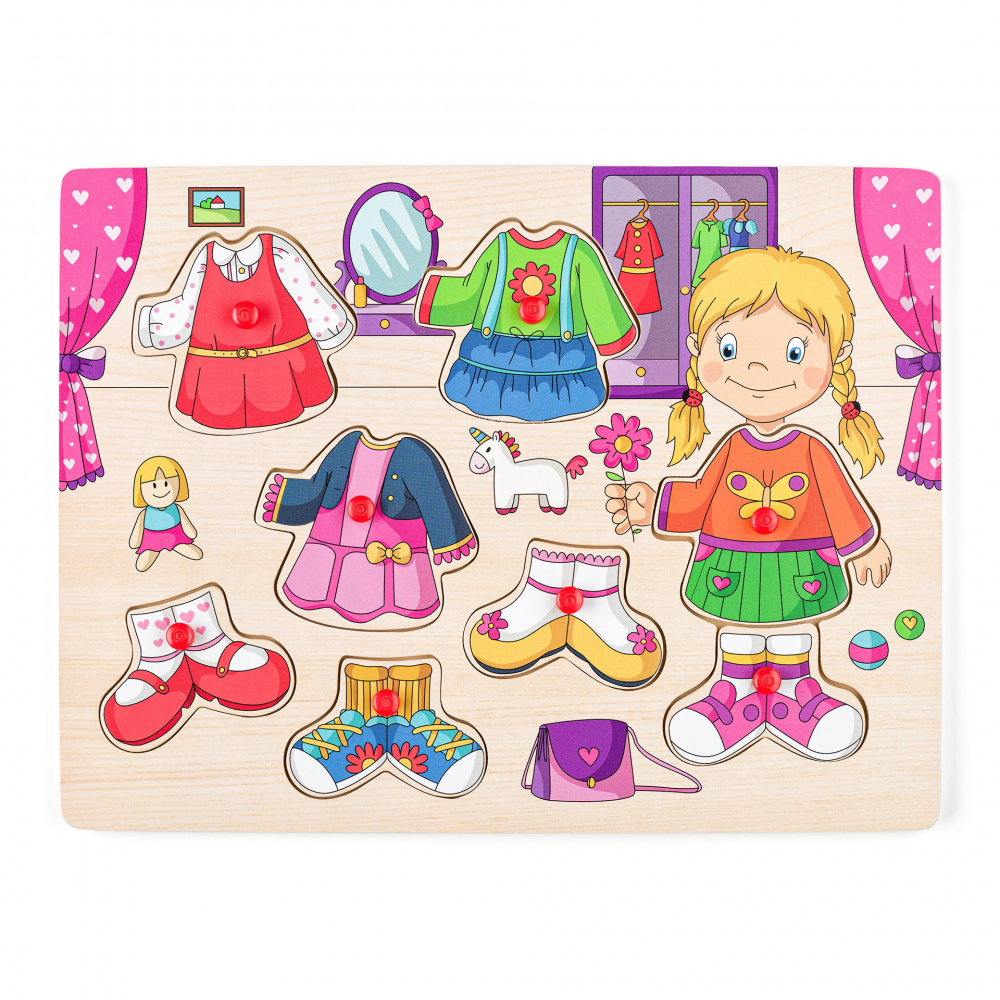 Puzzle din lemn cu butoni - Imbraca-o pe Carolina [1]