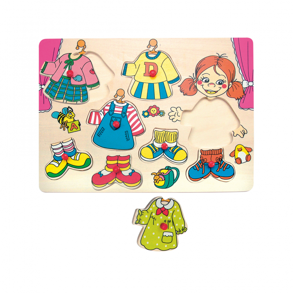 Puzzle din lemn cu butoni - Imbraca-o pe Carolina [2]