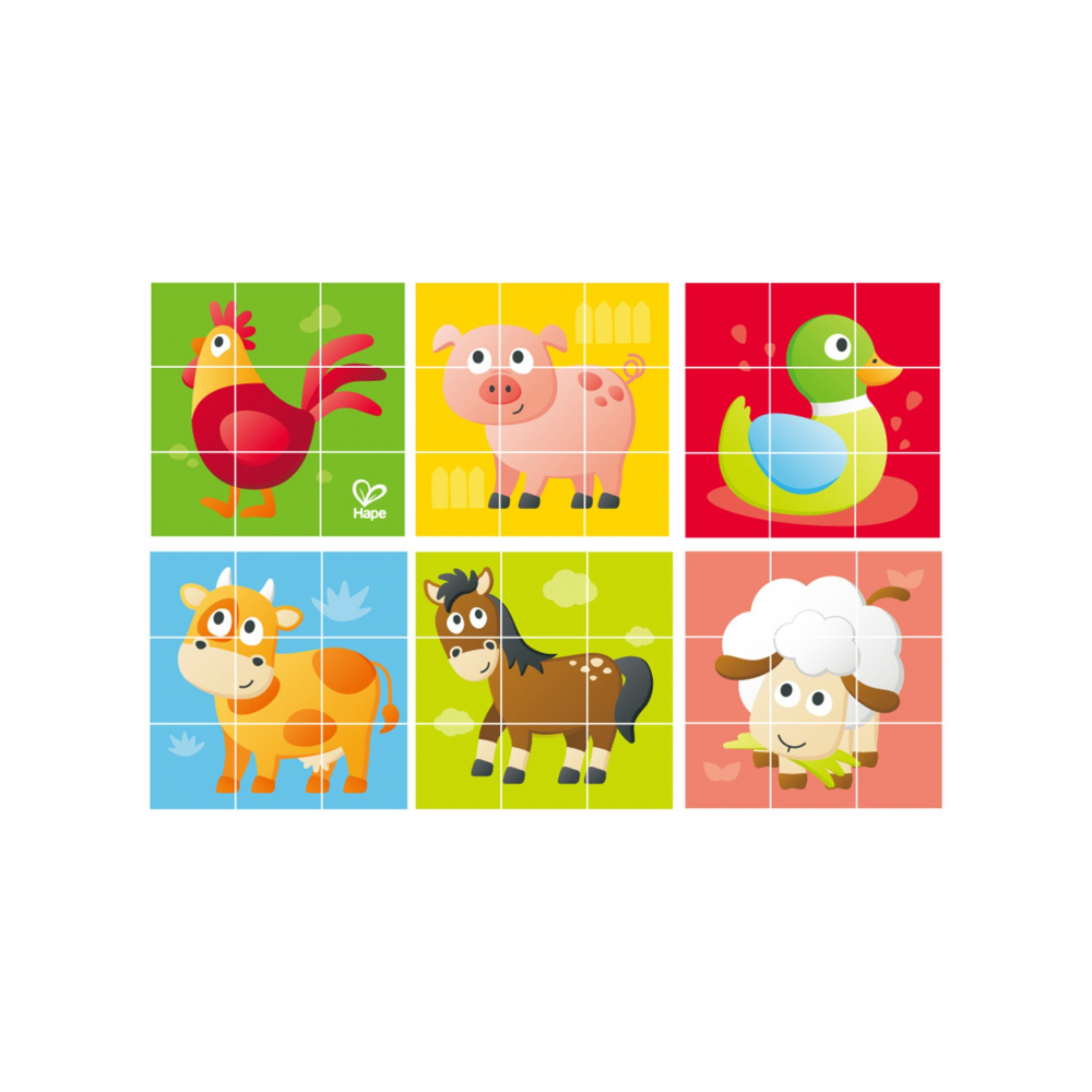 Puzzle din lemn cuburi - Animale de la ferma 3 x 3 [2]