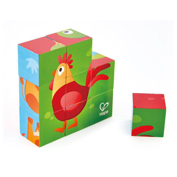 Puzzle din lemn cuburi - Animale de la ferma 3 x 3 [1]