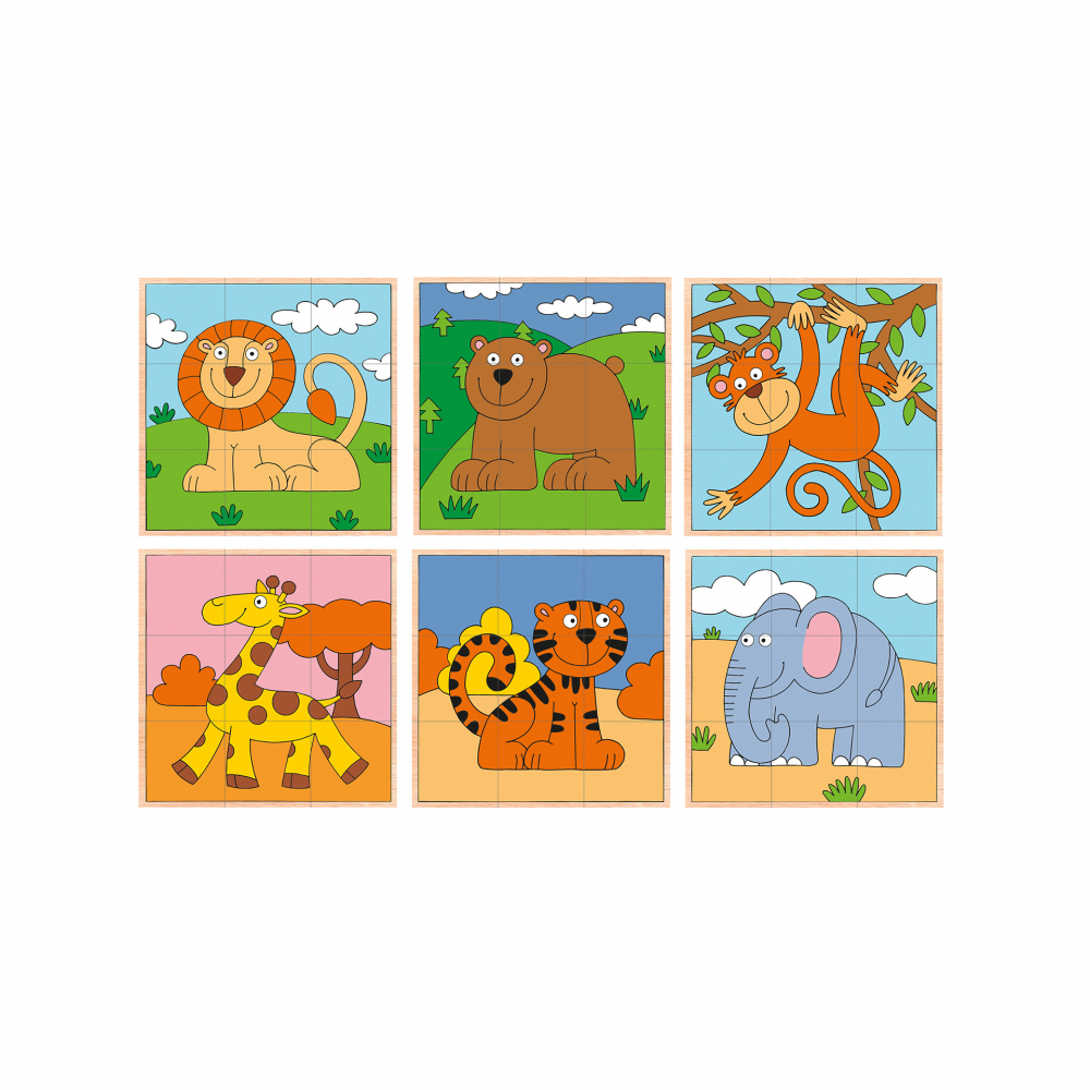 Puzzle din lemn cuburi - Animale exotice 3 x 3 [2]