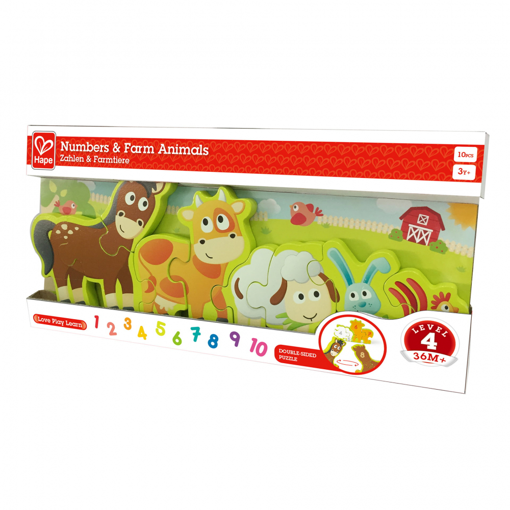 Puzzle din lemn pentru copii cu numere si animale de la ferma [2]