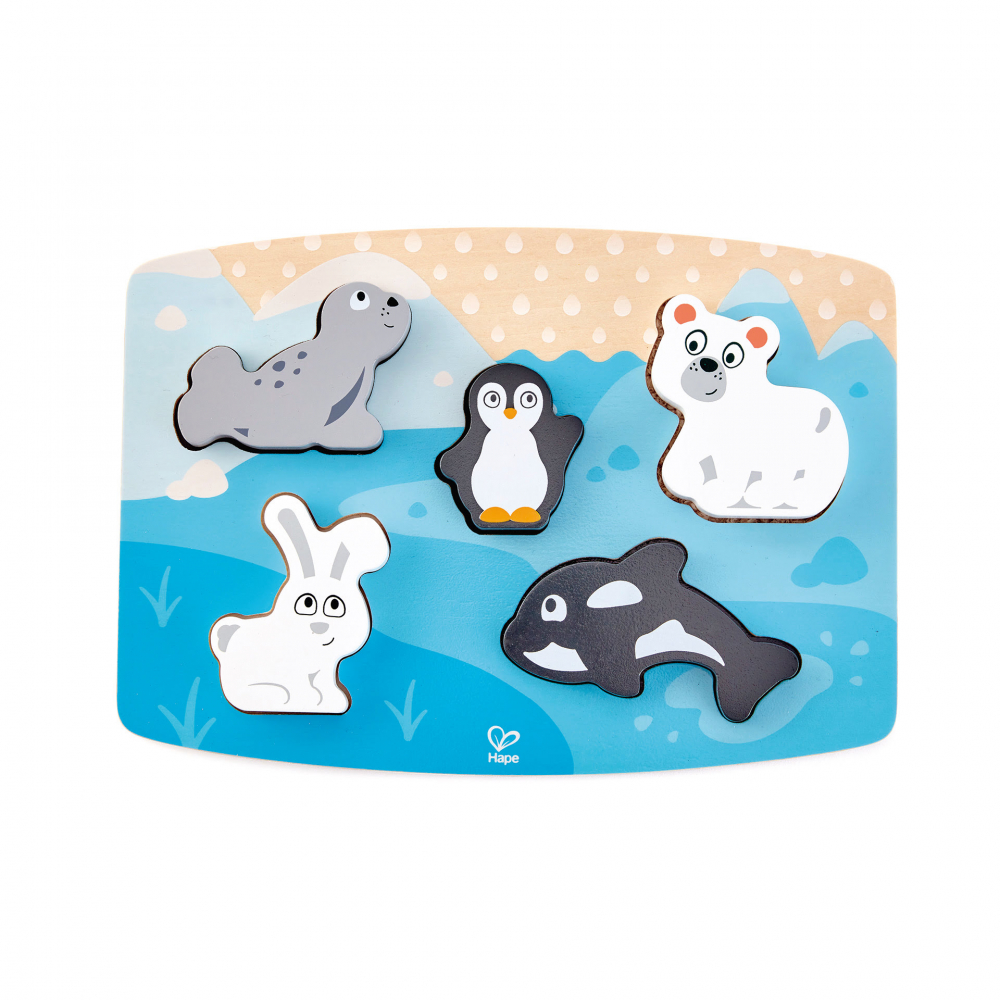 Puzzle din lemn tactil - Animale polare [1]