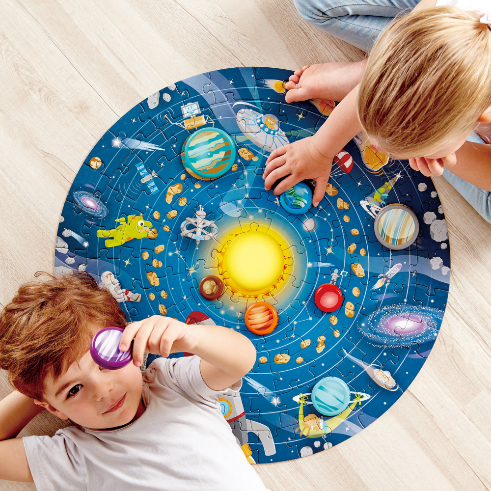 Puzzle Sistemul Solar pentru copii, cu led si planete din lemn (102 piese) [3]