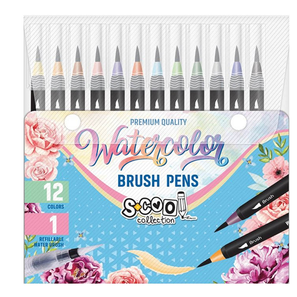 Set markere cu varf tip pensula pe baza de apa + pensula cu rezervor, 12+1 - S-COOL [3]