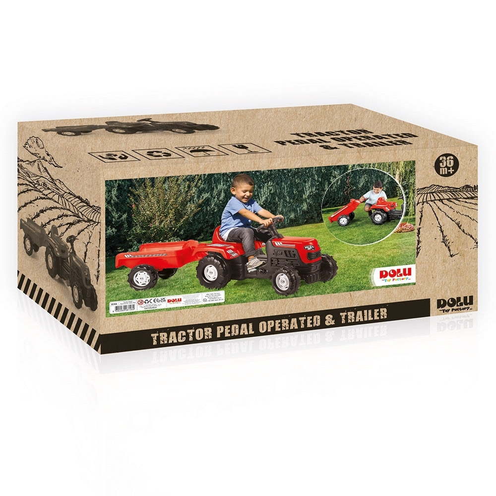 Tractor cu pedale si remorca, Rosu, 52x144x45 cm - DOLU [3]