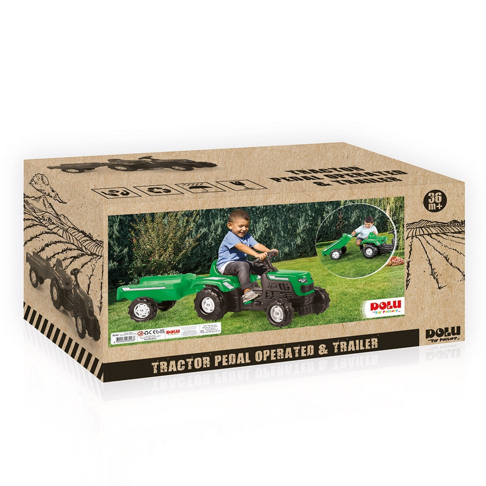 Tractor cu pedale si remorca, Verde, 52x144x45 cm - DOLU [2]