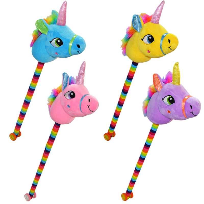 Unicorn de calarit, cu tija + rotile, cu sunet, mov/albastru/roz/galben, 80 cm [2]