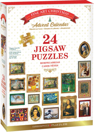 Sezon: Crăciun & Cadouri - Calendar de Advent Picturi Celebre, 24 puzzle-uri, 50 piese