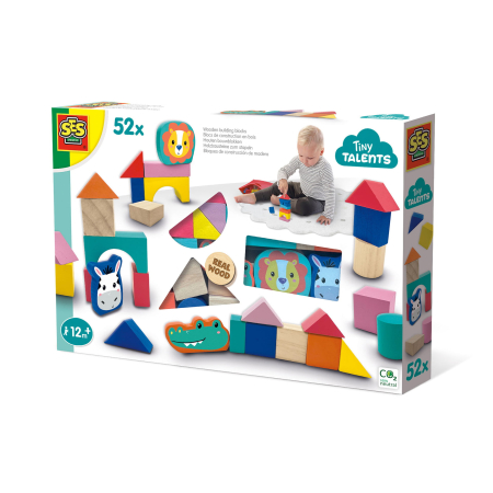 Diverse educative - Cuburi din lemn colorate cu animale (50 piese)