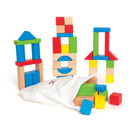 Cuburi & Construcții - Cuburi din lemn de construit colorate (50 piese)