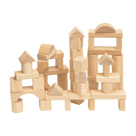 Jocuri Educative & Senzoriale - Cuburi din lemn naturale (50 piese)