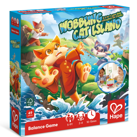 Diverse educative - Joc 3 in 1 - Insula pisicilor care se clatina (Joc de echilibru, Ludo si Dame Chinezesti)