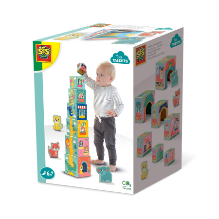  Motricitate & Îndemânare - Jucarie de stivuit - Turn cu figurine de animale