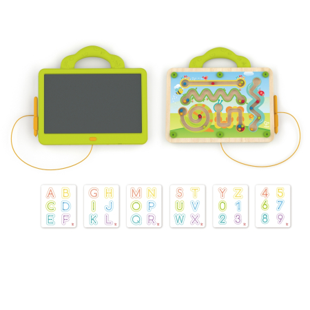 Motricitate & Echilibru - Jucarie din lemn - 2 in 1 Labirint si tabla de scris de mana