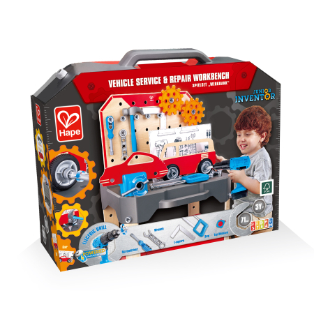 Seturi de joacă & Meserii - Jucarie din lemn - Banc de lucru pentru service si reparatii auto (71 piese)
