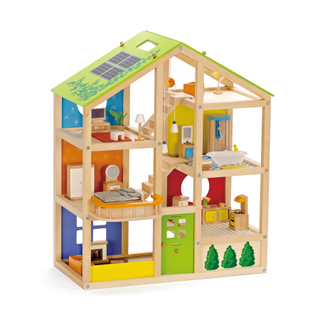 Căsuțe & Păpuși - Jucarie din lemn - Casa de papusi mobilata de jucarie (36 piese)