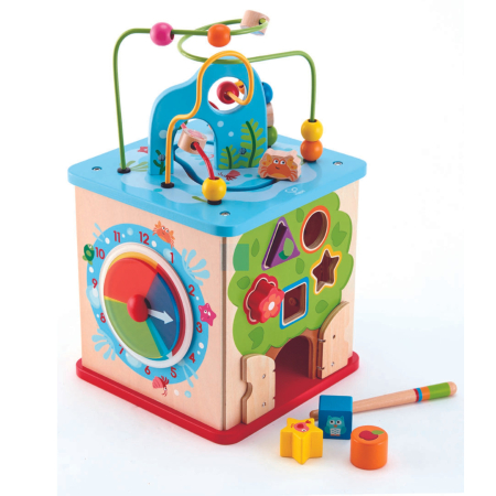 Motricitate & Echilibru - Jucarie din lemn – Centru de activitati cub multifunctional