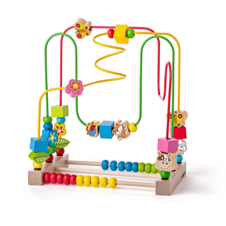 Lemn educativ - Jucarie din lemn - Centru de activitati, labirint cu animale si abac