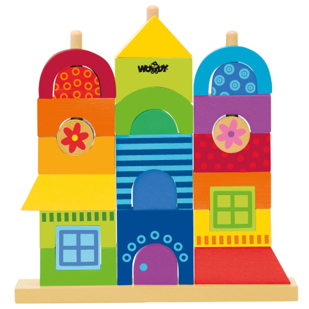 Jocuri Educative & Senzoriale - Jucarie din lemn de stivuit - Casa curcubeu