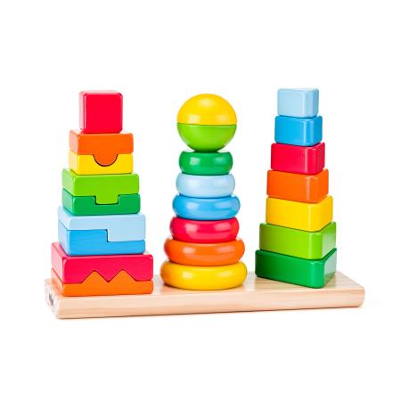 Jocuri Educative & Senzoriale - Jucarie din lemn de stivuit - Forme geometrice