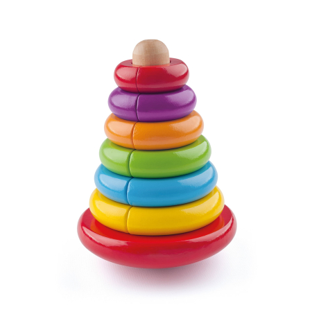 Tablă magnetică & Activități - Jucarie din lemn de stivuit – Piramida cu inele magnetice