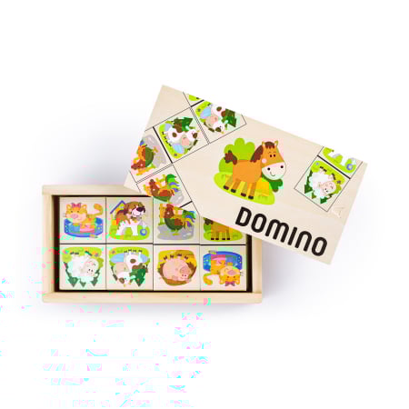 Puzzle-uri & Construcții - Jucarie din lemn - Domino animale de la ferma