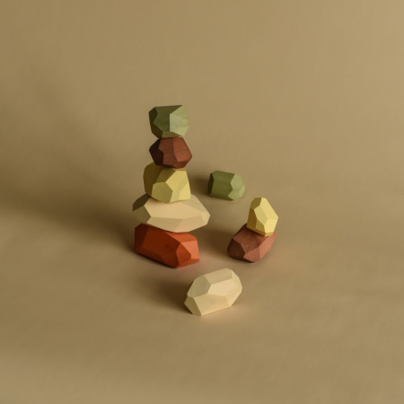 Lemn educativ - Jucarie din lemn - Echilibru cu pietre (culori pamantii)