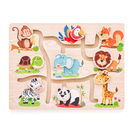 Lemn educativ - Jucarie din lemn - Labirint cu portrete de animale in miscare