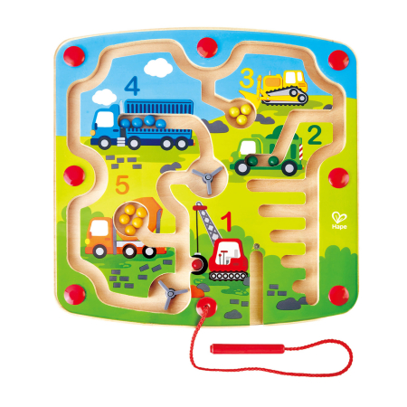 Lemn educativ - Jucarie din lemn - Labirint magnetic santier si numere