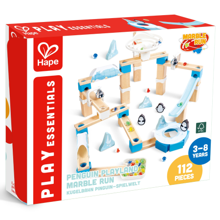 Construcții & piste cu bile - Jucarie din lemn - Marble Run Penguin Playland (112 piese)
