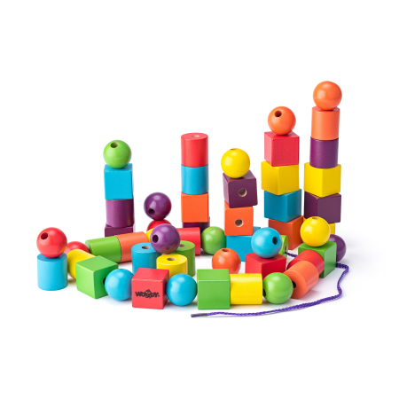 Jucării din lemn diverse - Jucarie din lemn - Margele maxi de insirat (60 piese)