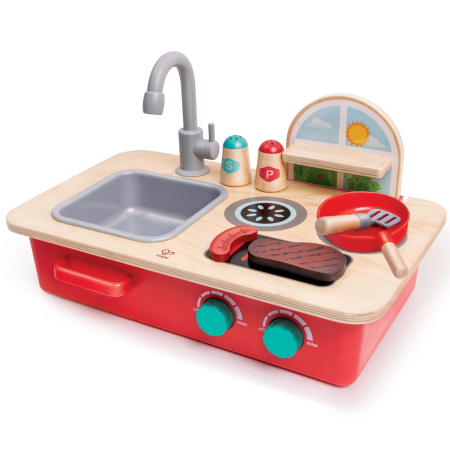 Jocuri de rol & seturi tematice - Jucarie din lemn - Mini bucatarie cu chiuveta (7 piese)
