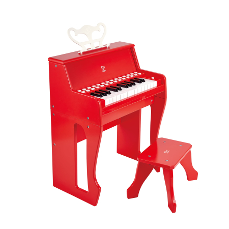  Instrumente muzicale - Jucarie din lemn - Pian rosu cu scaun - invat sa cant cu lumini