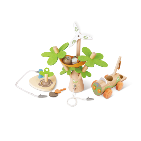 Seturi de joacă & Meserii - Jucarie din lemn - Plantarea copacilor E-car (7 piese)