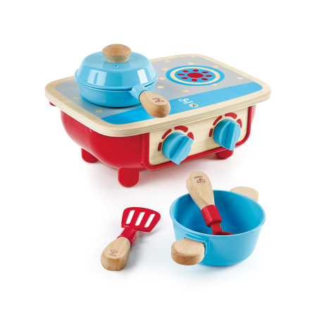 Bucătărie & Mâncare - Jucarie din lemn - Plita cu ustensile de bucatarie