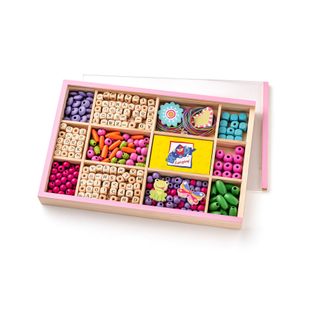 Lemn educativ - Jucarie din lemn - Set de insirat margele alfabet - Bijuterii din lemn