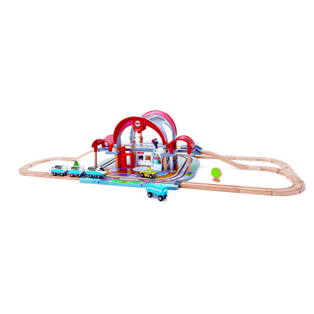 Trenuri & căi ferate - Jucarie din lemn - Set Gara Centrala (45 piese)