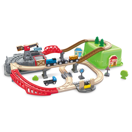 Trenuri & căi ferate - Jucarie din lemn - Set tren constructii (50 piese)