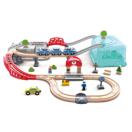 Puzzle-uri & Construcții - Jucarie din lemn - Set tren oras (48 piese)