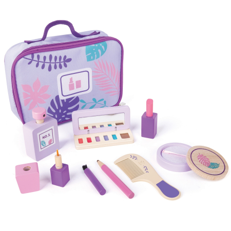 Diverse educative - Jucarie din lemn - Set trusa de machiaj, valiza mov (9 piese)