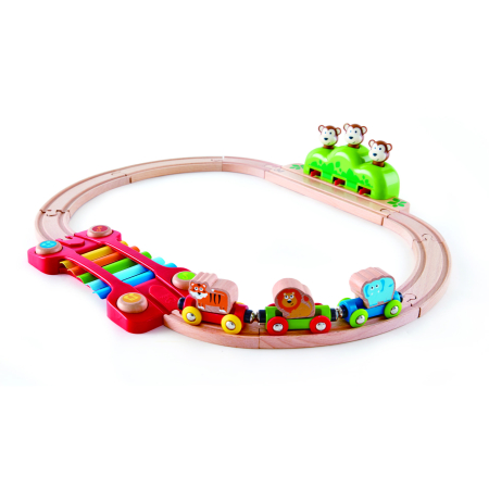 Trenuri & căi ferate - Jucarie din lemn - Sina de tren muzicala Jungla (19 piese)