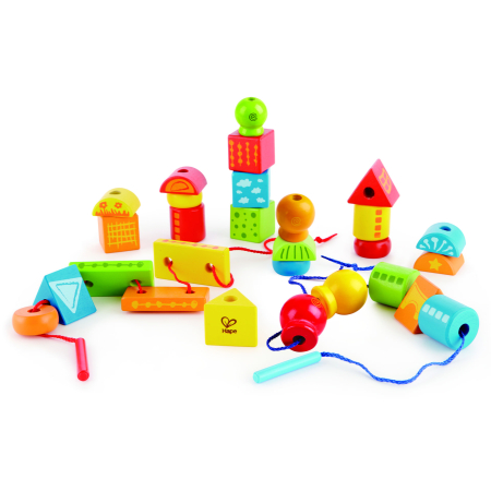 Cuburi & Construcții - Jucarie din lemn - Sirag curcubeu cu cuburi (32 piese)