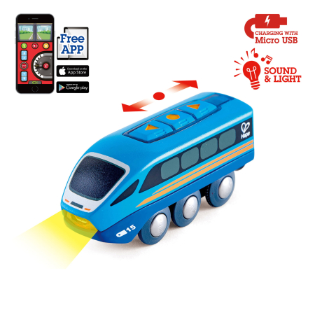 Trenuri & căi ferate - Jucarie din lemn - Tren cu telecomanda (aplicatie Bluetooth)