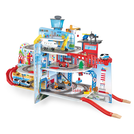 Trenuri & căi ferate - Jucarie din lemn - Tren Mega City (55 piese)