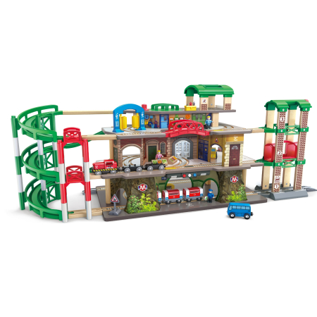 Trenuri & căi ferate - Jucarie din lemn - Tren pe 3 nivele (58 piese)