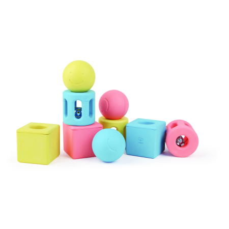 Senzorial & bebeluși - Jucarie din orez - Zdranganitoare trio cu forme geometrice